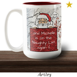 Funny Santa Naughty List Christmas Custom Name Two-Tone Coffee Mug