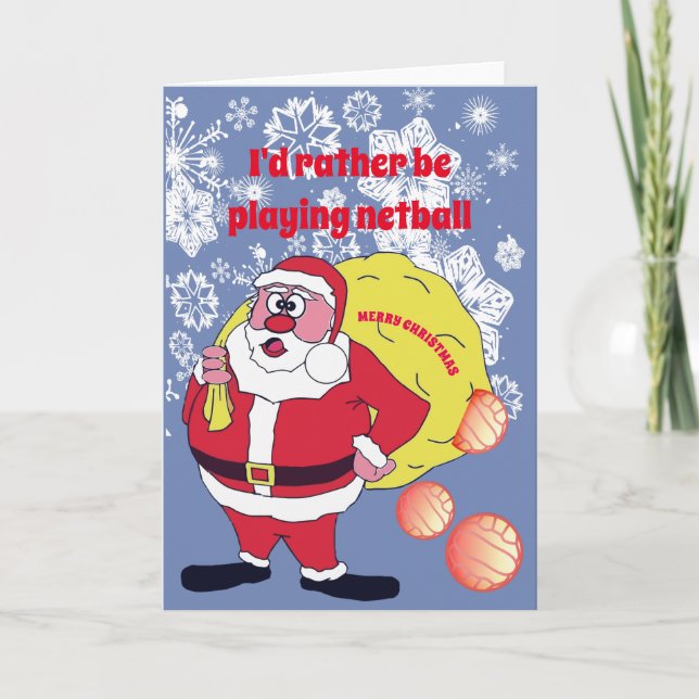 Funny Santa Netball Christmas Holiday Card (Front)