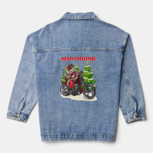 Funny Santa On Motorcycle Christmas  Mens  Denim Jacket