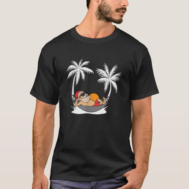 Funny Santa Palm Trees Xmas Hawaii Christmas In Ju T-Shirt (Front)
