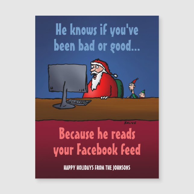 Funny Santa Personalised Holiday Magnet Card (Front)