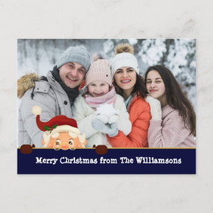 Funny. Santa Photo Bomb Blue Band Christmas Photo Holiday Postcard