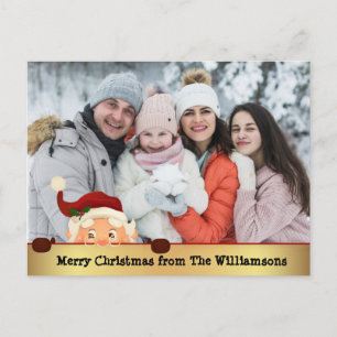 Funny. Santa Photo Bomb Gold Band Christmas Photo Holiday Postcard