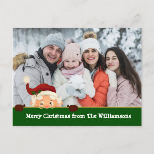 Funny. Santa Photo Bomb Green Band Christmas Photo Holiday Postcard