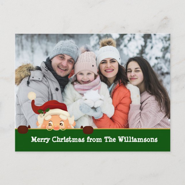 Funny. Santa Photo Bomb Green Band Christmas Photo Holiday Postcard (Front)
