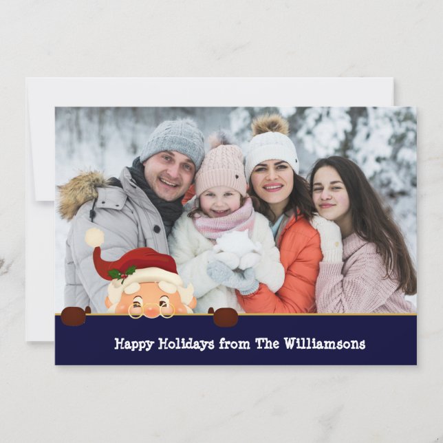 Funny. Santa Photo Bombs Blue Band Christmas Photo Holiday Card (Front)