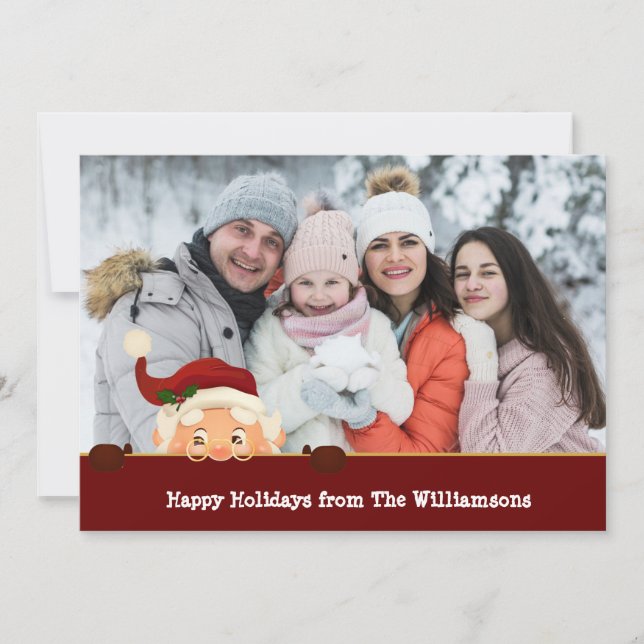 Funny. Santa Photo Bombs Red Band Christmas Photo Holiday Card (Front)