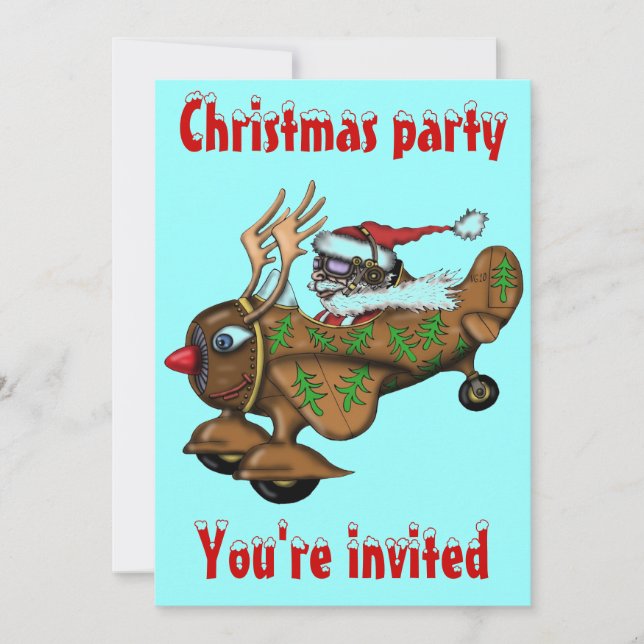 Funny Santa pilot Christmas party invitation card (Front)