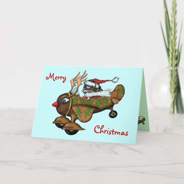 Funny Santa pilot Merry Christmas card design (Front)