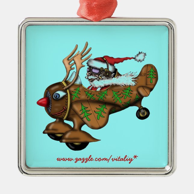 Funny Santa pilot on Rudolph plane ornament (Front)