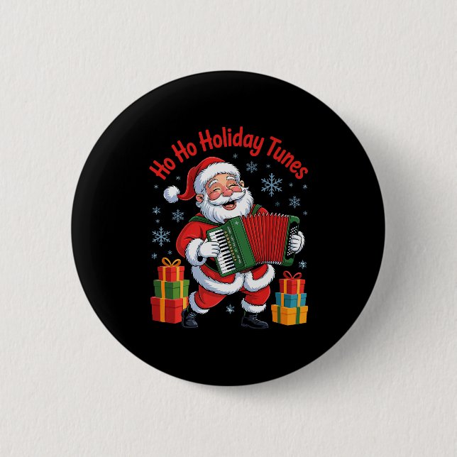 Funny Santa Playing Accordion Holiday Chrismas Xma 6 Cm Round Badge (Front)