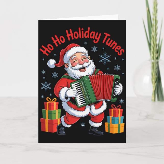 Funny Santa Playing Accordion Holiday Chrismas Xma Card (Front)