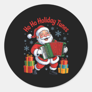 Funny Santa Playing Accordion Holiday Chrismas Xma Classic Round Sticker