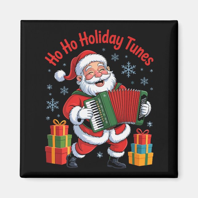 Funny Santa Playing Accordion Holiday Chrismas Xma Magnet (Front)