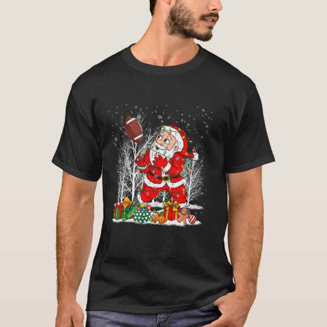 Funny Santa Playing American Football Christmas Li T-Shirt (Front)