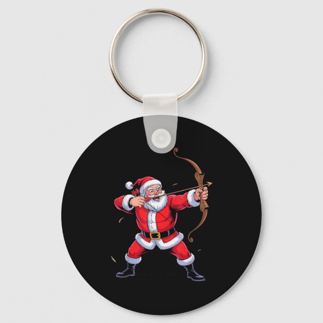Funny Santa Playing Archery Holiday Christmas Xmas Key Ring (Front)