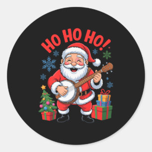 Funny Santa Playing Banjo Holiday Chrismas Xmas Pa Classic Round Sticker