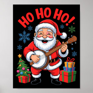 Funny Santa Playing Banjo Holiday Chrismas Xmas Pa Poster
