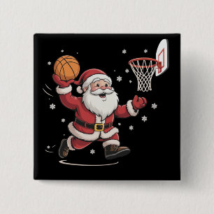 Funny Santa Playing Basketball Christmas Gift Xmas 15 Cm Square Badge