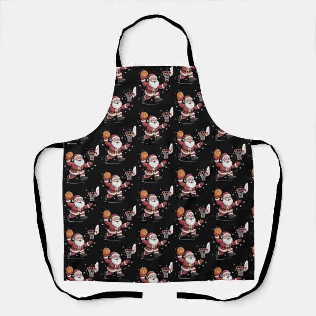 Funny Santa Playing Basketball Christmas Gift Xmas Apron (Front)
