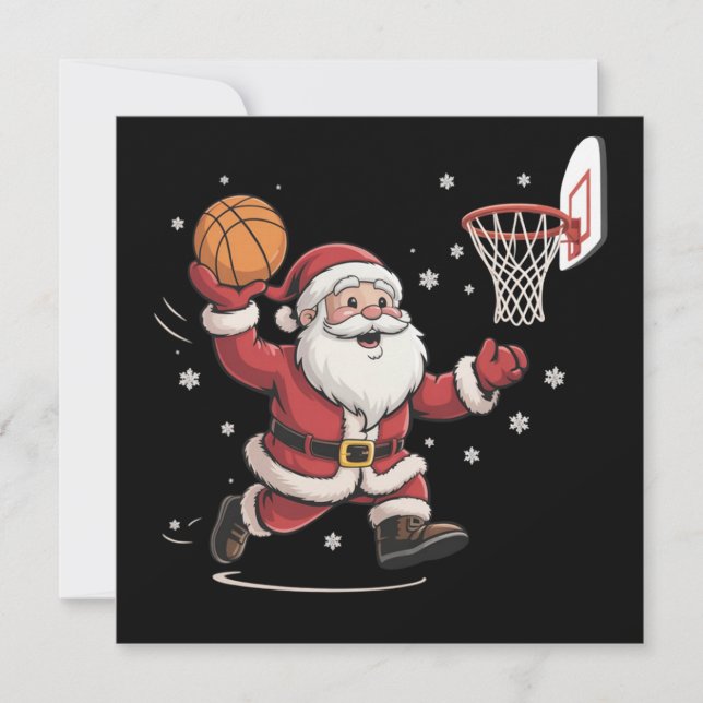Funny Santa Playing Basketball Christmas Gift Xmas Holiday Card (Front)