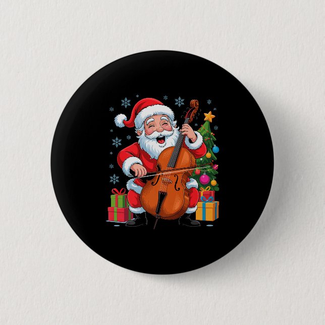 Funny Santa Playing Cello Holiday Chrismas Xmas Pa 6 Cm Round Badge (Front)