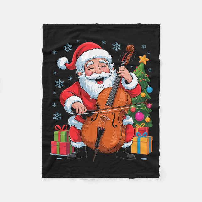 Funny Santa Playing Cello Holiday Chrismas Xmas Pa Fleece Blanket (Front)