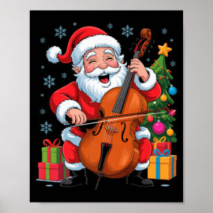 Funny Santa Playing Cello Holiday Chrismas Xmas Pa Poster