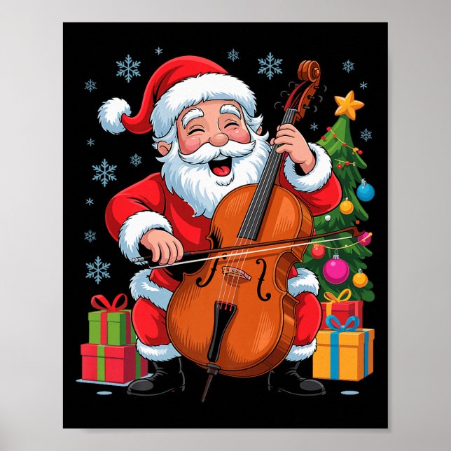 Funny Santa Playing Cello Holiday Chrismas Xmas Pa Poster (Front)