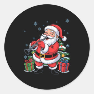 Funny Santa Playing Clarinet Holiday Chrismas Xmas Classic Round Sticker
