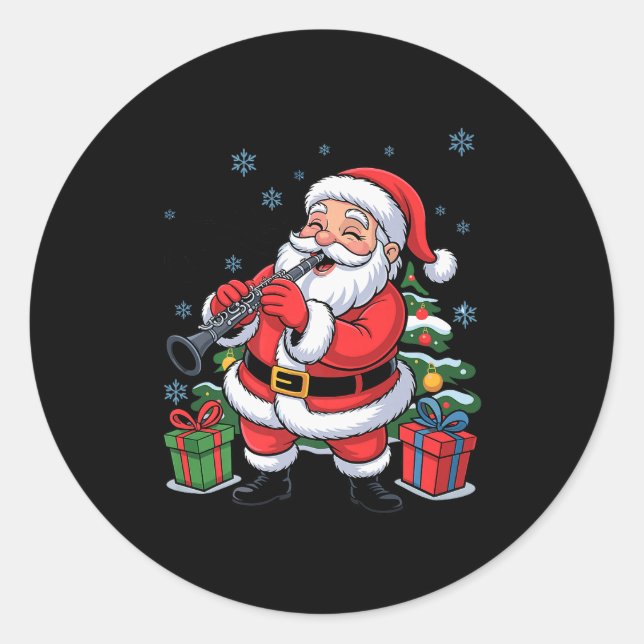 Funny Santa Playing Clarinet Holiday Chrismas Xmas Classic Round Sticker (Front)