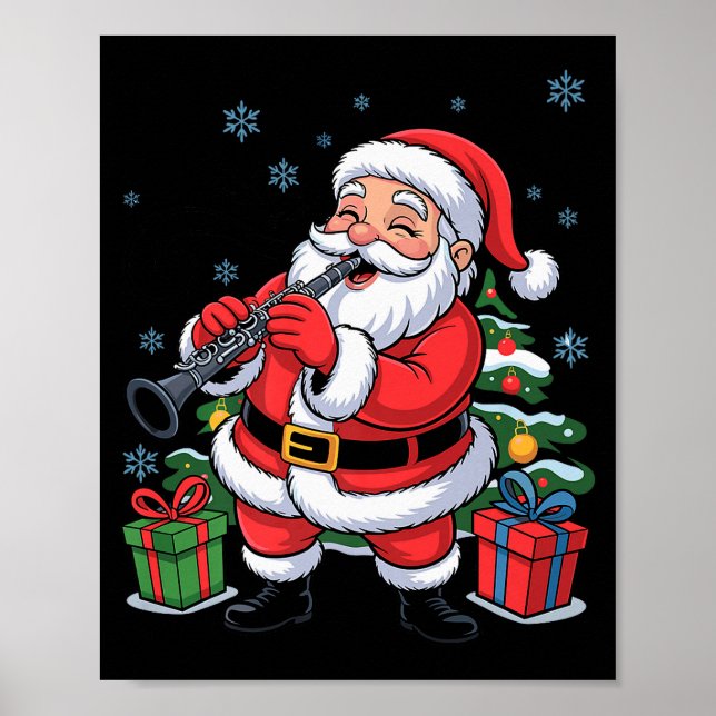 Funny Santa Playing Clarinet Holiday Chrismas Xmas Poster (Front)
