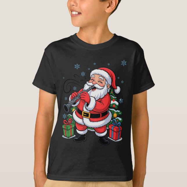 Funny Santa Playing Clarinet Holiday Chrismas Xmas T-Shirt (Front)