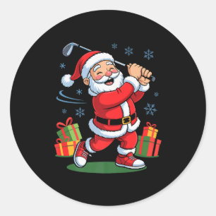 Funny Santa Playing Golf Holiday Christmas Xmas Pa Classic Round Sticker