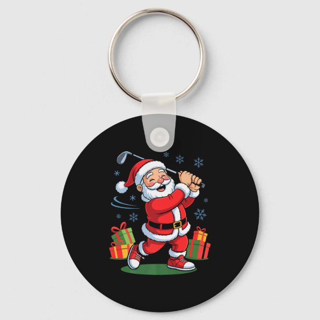 Funny Santa Playing Golf Holiday Christmas Xmas Pa Key Ring (Front)