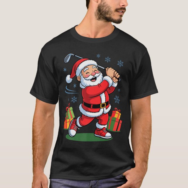 Funny Santa Playing Golf Holiday Christmas Xmas Pa T-Shirt (Front)