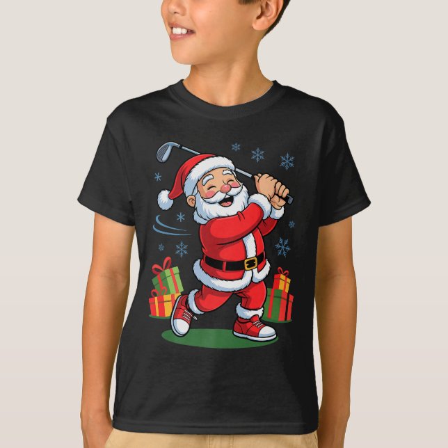 Funny Santa Playing Golf Holiday Christmas Xmas Pa T-Shirt (Front)