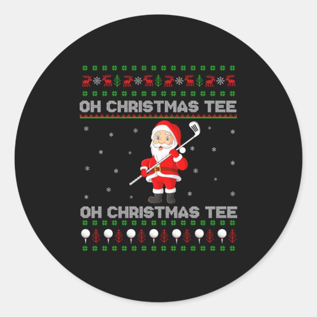 Funny Santa Playing Golf Srts Christmas  Classic Round Sticker (Front)