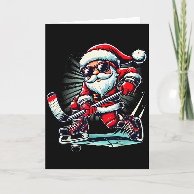 Funny Santa Playing Ice Hockey Lovers Boys Girls C Card (Front)