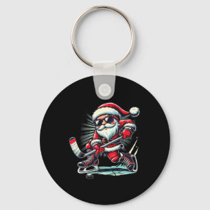 Funny Santa Playing Ice Hockey Lovers Boys Girls C Key Ring