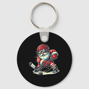 Funny Santa Playing Ice Hockey Lovers Boys Girls C Key Ring