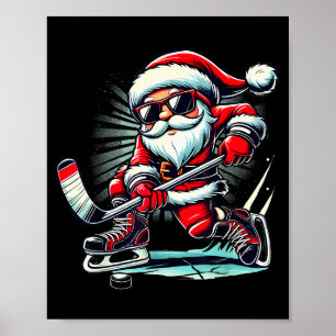Funny Santa Playing Ice Hockey Lovers Boys Girls C Poster