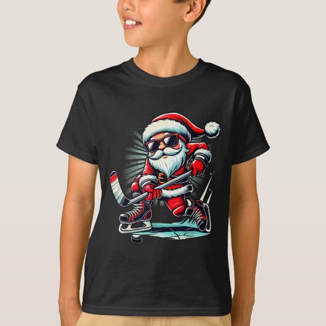 Funny Santa Playing Ice Hockey Lovers Boys Girls C T-Shirt (Front)