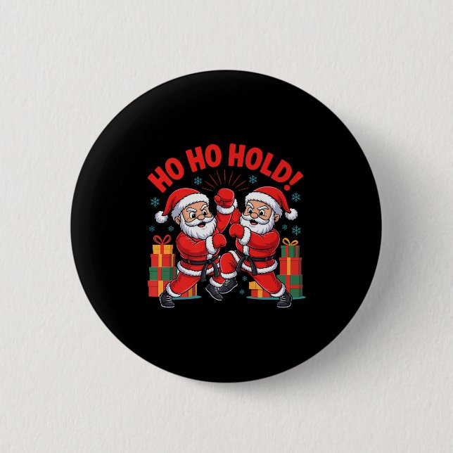 Funny Santa Playing Karate Martial Art Christmas X 6 Cm Round Badge (Front)