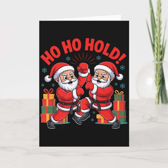 Funny Santa Playing Karate Martial Art Christmas X Card (Front)