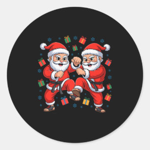 Funny Santa Playing Karate Martial Art Christmas X Classic Round Sticker