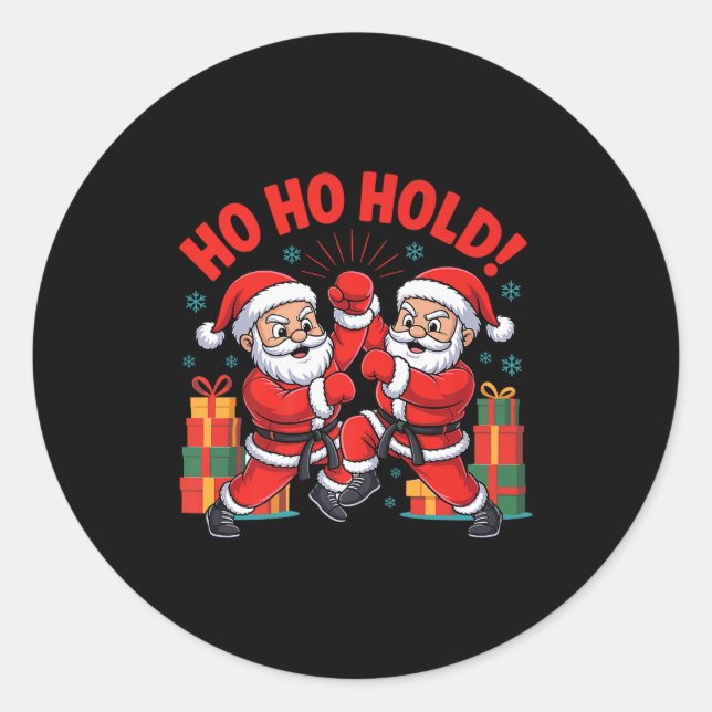 Funny Santa Playing Karate Martial Art Christmas X Classic Round Sticker (Front)