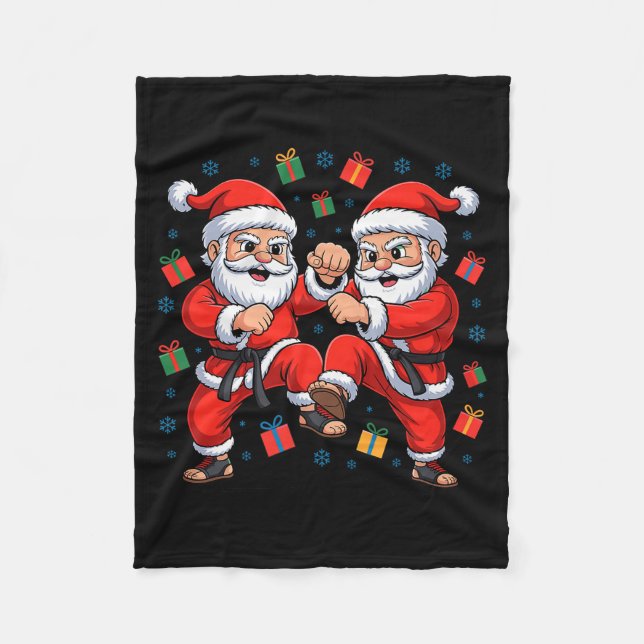 Funny Santa Playing Karate Martial Art Christmas X Fleece Blanket (Front)