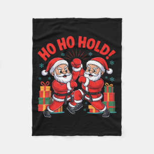 Funny Santa Playing Karate Martial Art Christmas X Fleece Blanket