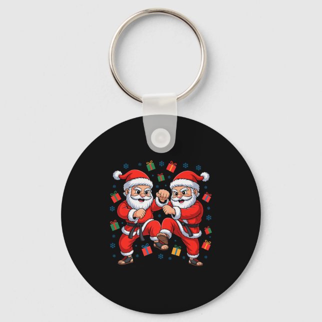 Funny Santa Playing Karate Martial Art Christmas X Key Ring (Front)